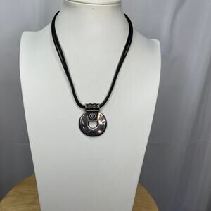 Chico's pendant necklace costume jewelry signed black cord silver tone versatile